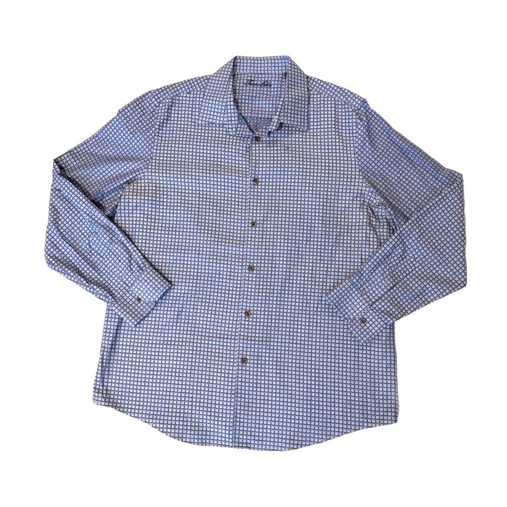 Tasso Elba Men’s Long Sleeve Button Shirt Size XL Blue Geometric 100% Cotton